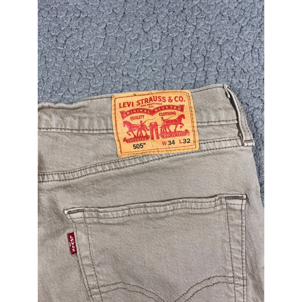 Levi Strauss 505 Khaki Tan Straight Leg Jeans Mens W34 L32 Cotton Blend - Picture 6 of 14